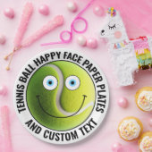 Custom Tennis Theme Party BLUE EYES Happy Face 9" Papieren Bordje (Feest)