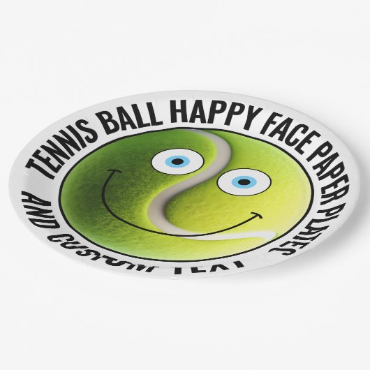 Custom Tennis Theme Party BLUE EYES Happy Face 9" Papieren Bordje (Gekanteld)
