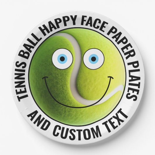 Custom Tennis Theme Party BLUE EYES Happy Face 9" Papieren Bordje (Voorkant)