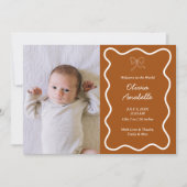 Custom Terracotta Bow Wavy Boho Collage Baby Geboo Aankondiging (Voorkant)