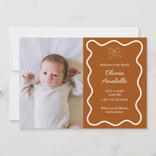 Custom Terracotta Bow Wavy Boho Collage Baby Geboo Aankondiging (Voorkant)