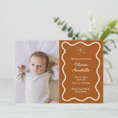 Custom Terracotta Bow Wavy Boho Collage Baby Geboo Aankondiging (Staand voorkant)