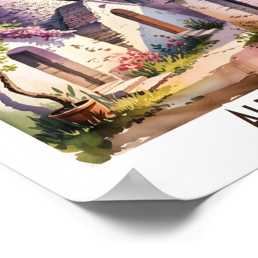Custom Text Alberobello Italy Trulli Watercolor Poster (Hoek)