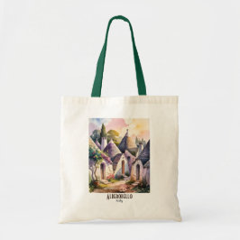 Custom Text Alberobello Italy Trulli Watercolor Tote Bag