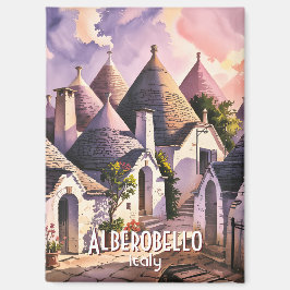 Custom Text Alberobello Puglia Trulli Watercolor Magneet