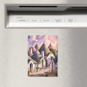 Custom Text Alberobello Puglia Trulli Watercolor Magneet (Insitu (Vaatwasser))