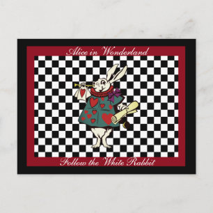 Custom Text Alice in Wonderland White Rabbit Check Briefkaart