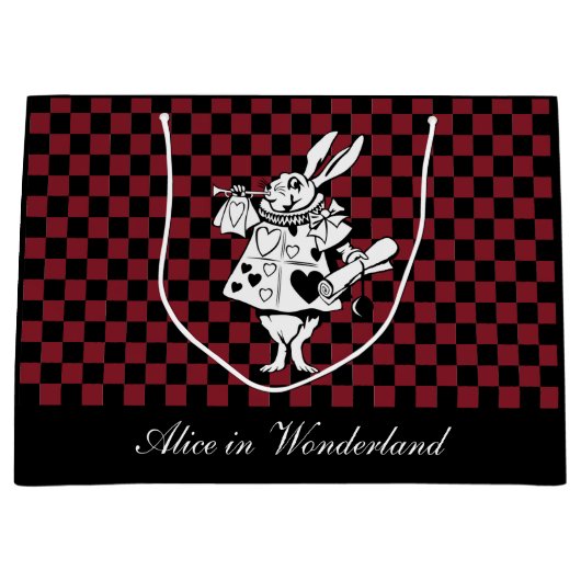 Custom Text Alice in Wonderland White Rabbit Check Groot Cadeauzakje (Voorkant)