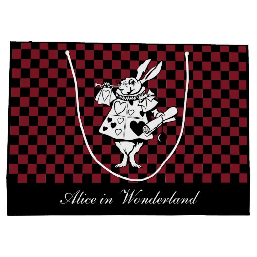Custom Text Alice in Wonderland White Rabbit Check Groot Cadeauzakje (Achterkant)
