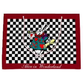 Custom Text Alice in Wonderland White Rabbit Check Groot Cadeauzakje