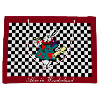 Custom Text Alice in Wonderland White Rabbit Check Groot Cadeauzakje