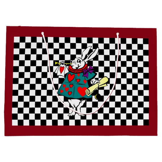 Custom Text Alice in Wonderland White Rabbit Check Groot Cadeauzakje (Achterkant)