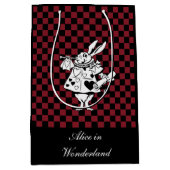 Custom Text Alice in Wonderland White Rabbit Check Medium Cadeauzakje (Voorkant)