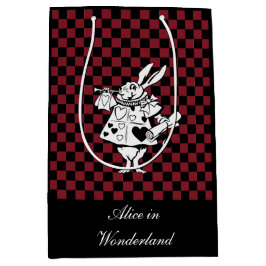 Custom Text Alice in Wonderland White Rabbit Check Medium Cadeauzakje