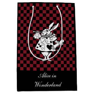 Custom Text Alice in Wonderland White Rabbit Check Medium Cadeauzakje