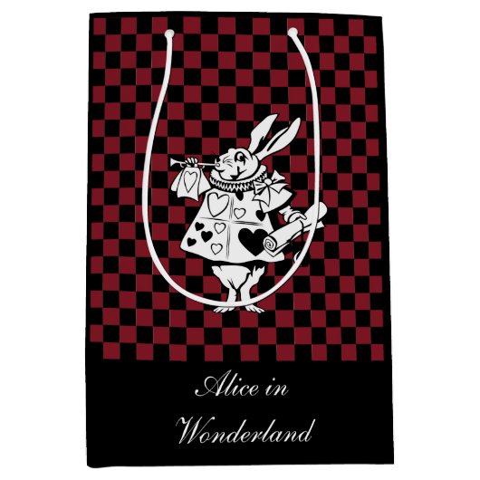 Custom Text Alice in Wonderland White Rabbit Check Medium Cadeauzakje (Voorkant)