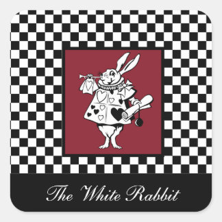 Custom Text Alice in Wonderland White Rabbit Check Vierkante Sticker