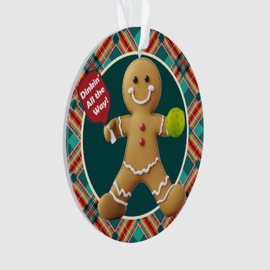 Custom text at back Pickleball Gingerbread Joy Ornament (voorkant)