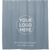 Custom Text & Business Logo Dusty Blue Branded Douchegordijn (Voorkant)