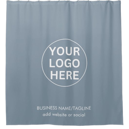 Custom Text & Business Logo Dusty Blue Branded Douchegordijn (Voorkant)