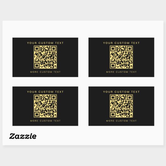 Custom Text Business QR Code Sjabloon Zwart & Goud Rechthoekige Sticker (Vel)