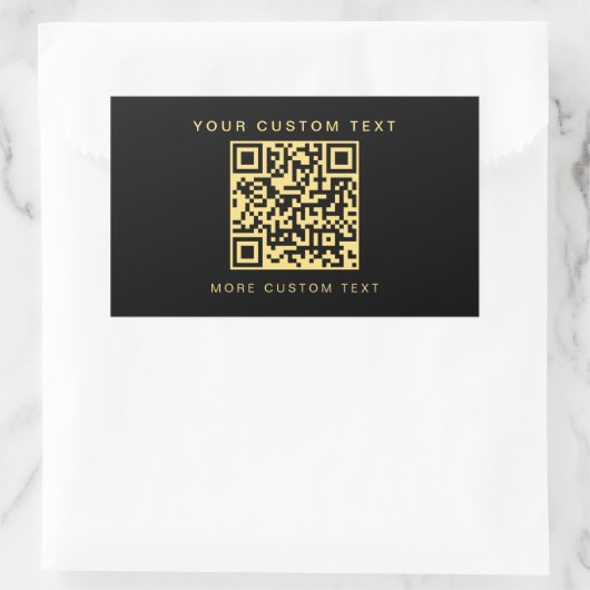 Custom Text Business QR Code Sjabloon Zwart & Goud Rechthoekige Sticker (Tas)