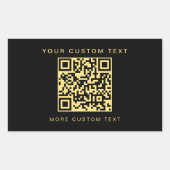 Custom Text Business QR Code Sjabloon Zwart & Goud Rechthoekige Sticker (Voorkant)