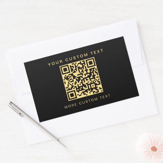 Custom Text Business QR Code Sjabloon Zwart & Goud Rechthoekige Sticker (Envelop)
