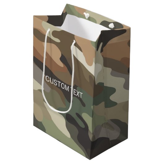 Custom Text Camouflage Pattern Medium Gift Bag Cadeauzakje (Voorkant Gekanteld)
