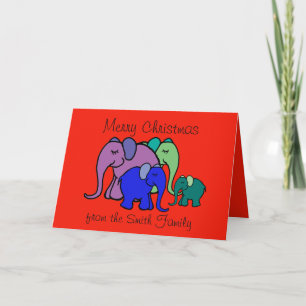 Custom Text Cartoon Elephant Family Christmas Feestdagen Kaart