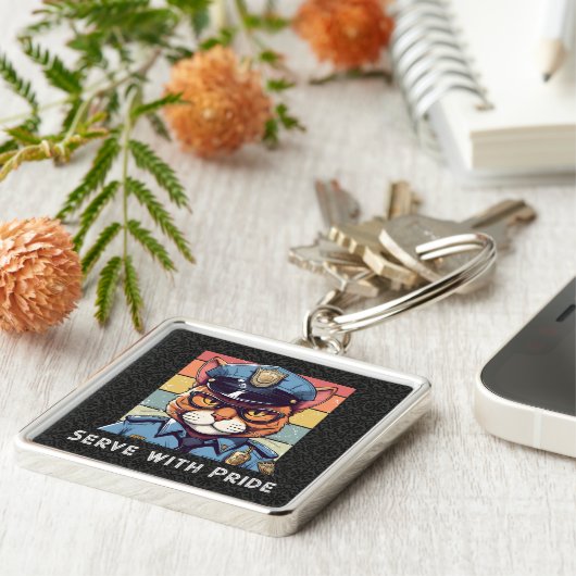 Custom Text Cat Gifts voor Politieagenten Pap Hem Sleutelhanger (Zijkant)