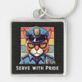 Custom Text Cat Gifts voor Politieagenten Pap Hem Sleutelhanger (Voorkant)