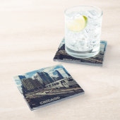 Custom Text Chicago USA Glazen Onderzetter (Schuin)