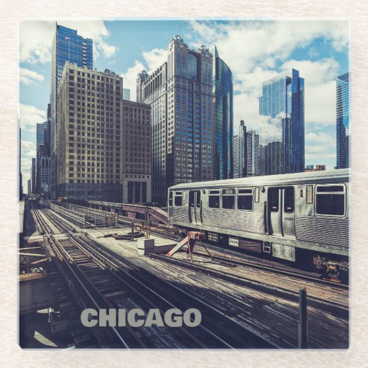 Custom Text Chicago USA Glazen Onderzetter (Voorkant)
