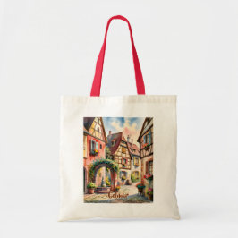 Custom Text Colmar Alsace France Watercolor Retro Tote Bag