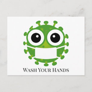 Custom Text/Color Green Virus Germ Emoji Wash Hand Briefkaart