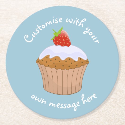 Custom Text Cute Strawberry Bun Blue Ronde Kartonnen Onderzetter (Voorkant)