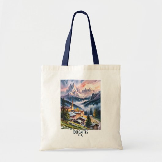 Custom Text Dolomites Italy Landscape Watercolor Tote Bag (Voorkant)