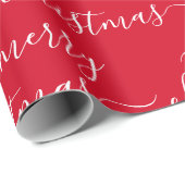 Custom Text Elegant Red And White Merry Christmas Cadeaupapier (Rol Hoek)