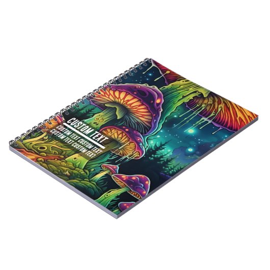 Custom Text Enchanted Forest Glow Psychedelic Art Notitieboek (Linkerzijde)