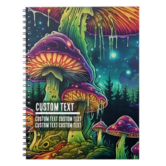 Custom Text Enchanted Forest Glow Psychedelic Art Notitieboek (Voorkant)