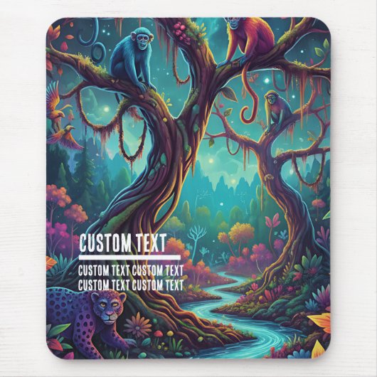 Custom Text Enchanted Jungle Monkeys Vibrant Muismat (Voorkant)