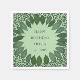 Custom text eucalyptus Frame Napkin – sage green Servet
