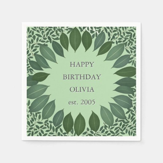 Custom text eucalyptus Frame Napkin – sage green Servet (Voorkant)