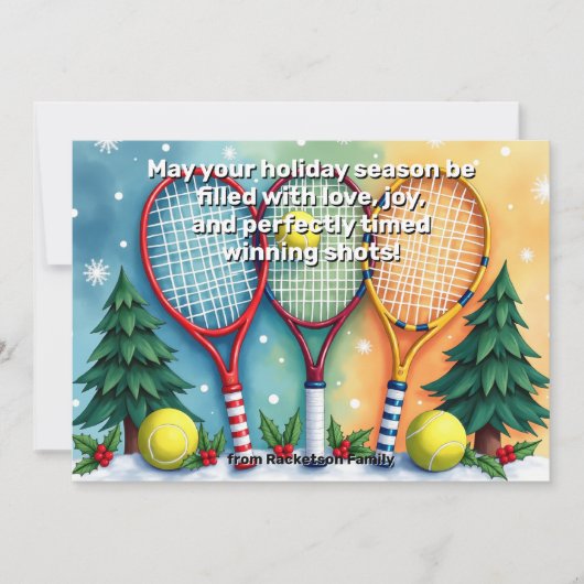 🎾🎄Custom text, Festive Three-Handed Smash Feestdagenkaart (Voorkant)