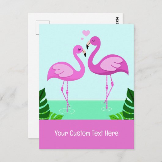 Custom Text Flamingo Love Briefkaart (Voorkant / Achterkant)