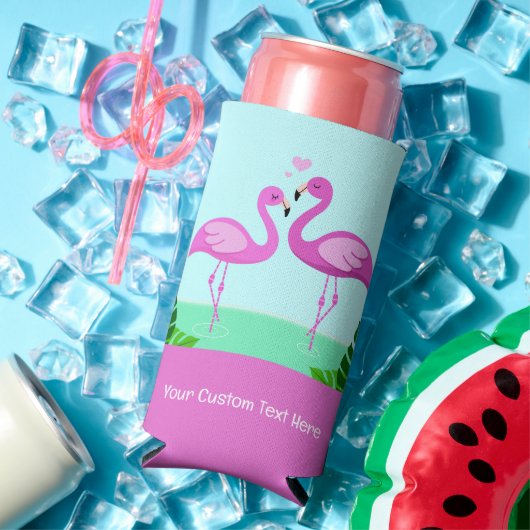 Custom Text Flamingo Love Seltzer Blikjeskoeler (Insitu Zomer)