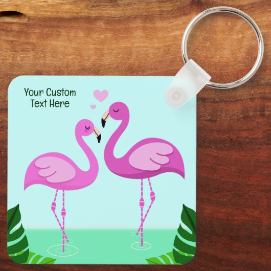Custom Text Flamingo Love Sleutelhanger (Achterkant)