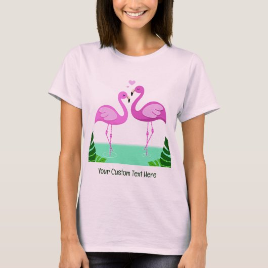 Custom Text Flamingo Love T-shirt (Voorkant)
