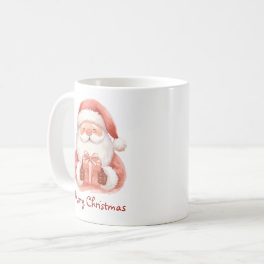 Custom Text Funny Santa Claus With Gift Koffiemok (Voorkant links)
